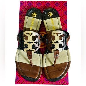 Tory Burch Miller Eel Leather Neutral Stripe Sandal